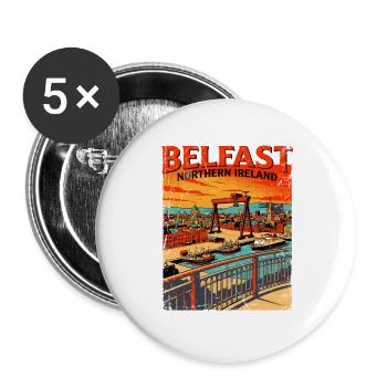 Belfast Northern Ireland Retro City Skyline - Buttons groß 56 mm (5er Pack) - Weiß - Vorne