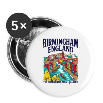 View City Birmingham England Canal Quarter - Buttons groß 56 mm (5er Pack) - Weiß - Vorne