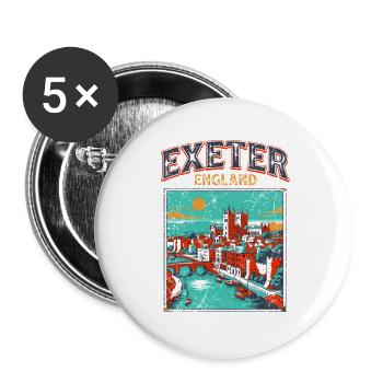 Vintage Exeter England Cityscape Retro Travel - Buttons groß 56 mm (5er Pack) - Weiß - Vorne