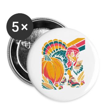 Thanksgiving Truthahn-Läufer jagt die Torte - Buttons groß 56 mm (5er Pack) - Weiß - Vorne