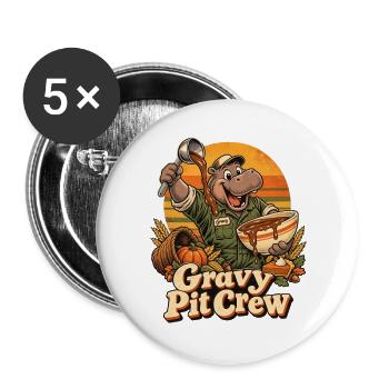 Thanksgiving Nilpferd Gravy Pit Crew - Buttons groß 56 mm (5er Pack) - Weiß - Vorne