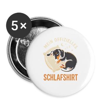 Dackel Offiziell Müde Schlafender Hund Im Bett - Buttons groß 56 mm (5er Pack) - Weiß - Vorne