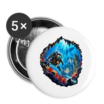 Taucher Unterwasserruinen Expedition Tauchen - Buttons groß 56 mm (5er Pack) - Weiß - Vorne