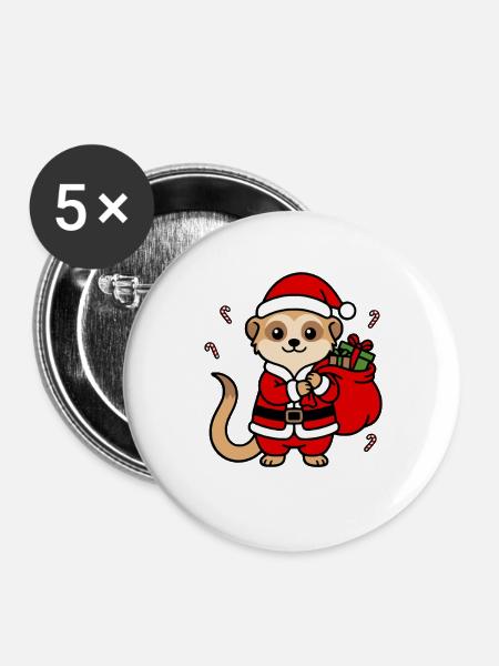 Niedliche Kawaii-Erdmännchen Weihnachtsgeschenkkunst - Buttons groß 56 mm (5er Pack) - Weiß