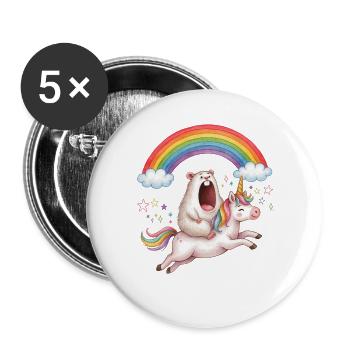 Schreiender Hamster reitet Einhorn Regenbogen - Buttons groß 56 mm (5er Pack) - Weiß - Vorne