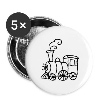 Handgezeichnete Dampflok mit Rauchkringeln - Buttons groß 56 mm (5er Pack) - Weiß - Vorne