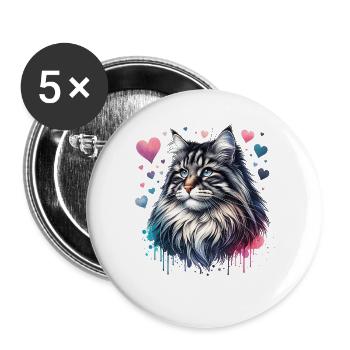 Norwegische Waldkatze - Buttons groß 56 mm (5er Pack) - Weiß - Vorne