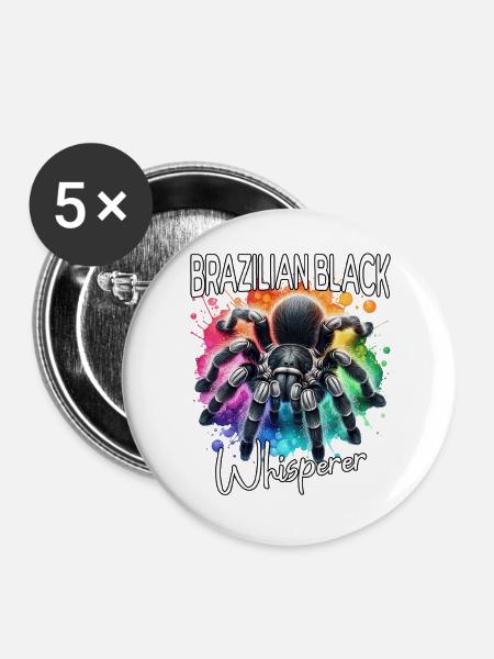 Schwarze Vogelspinne Flüsterer - Buttons groß 56 mm (5er Pack) - Weiß