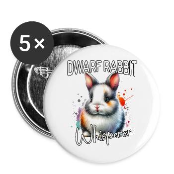Zwergkaninchen Flüsterer - Buttons groß 56 mm (5er Pack) - Weiß - Vorne