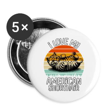 Lustige Amerikanische Kurzhaarkatze - Buttons groß 56 mm (5er Pack) - Weiß - Vorne