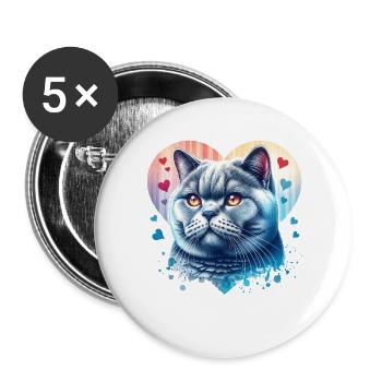 Britisch Kurzhaar Katze - Buttons groß 56 mm (5er Pack) - Weiß - Vorne