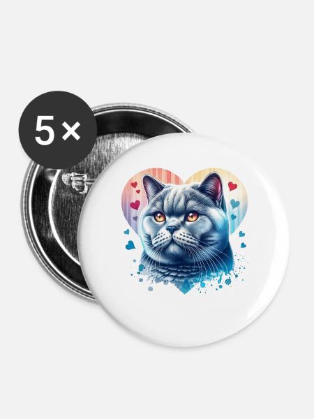 Britisch Kurzhaar Katze - Buttons groß 56 mm (5er Pack) - Weiß