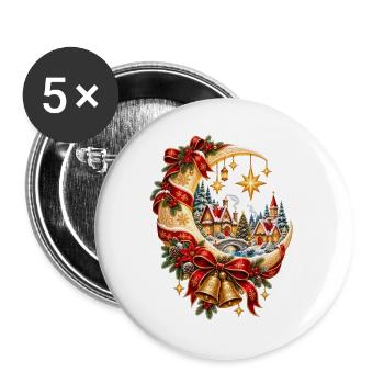 Weihnachtsmonddorf und Sterne - Buttons groß 56 mm (5er Pack) - Weiß - Vorne