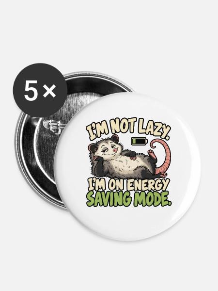 Ich bin nicht faul Energiesparmodus - Buttons groß 56 mm (5er Pack) - Weiß