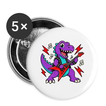 Dino Gitarrist - Buttons groß 56 mm (5er Pack) - Weiß - Vorne