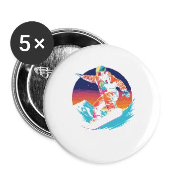 90er Jahre Snowboarder - Buttons groß 56 mm (5er Pack) - Weiß - Vorne