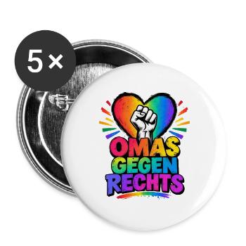 OMAS GEGEN RECHTS – Regenbogen Herz - Buttons groß 56 mm (5er Pack) - Weiß - Vorne