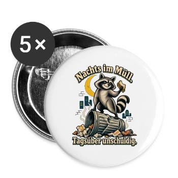 Waschbär Trash Panda Humor Nachtmensch - Buttons groß 56 mm (5er Pack) - Weiß - Vorne