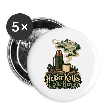 Heißer Kaffee, kalte Berge - Buttons groß 56 mm (5er Pack) - Weiß - Vorne