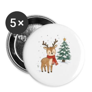 Niedliches Weihnachtsrentier im Schnee - Buttons groß 56 mm (5er Pack) - Weiß - Vorne