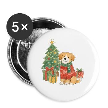 Weihnachtshund im Pullover - Buttons groß 56 mm (5er Pack) - Weiß - Vorne
