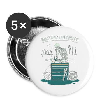 Lustiges Warten auf Teile-Mechaniker-Skelett - Buttons groß 56 mm (5er Pack) - Weiß - Vorne