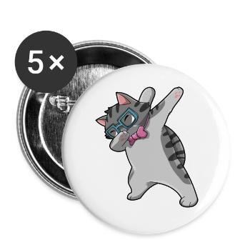 Nerd Katze Dab - Buttons groß 56 mm (5er Pack) - Weiß - Vorne