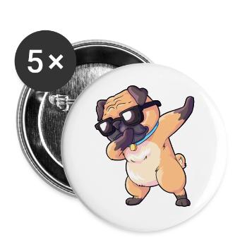 Mops Dab - Buttons groß 56 mm (5er Pack) - Weiß - Vorne
