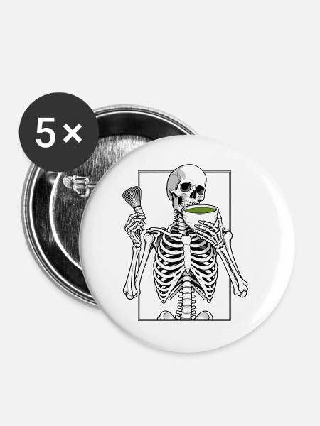 Matcharitual mit Skelett - Buttons groß 56 mm (5er Pack) - Weiß
