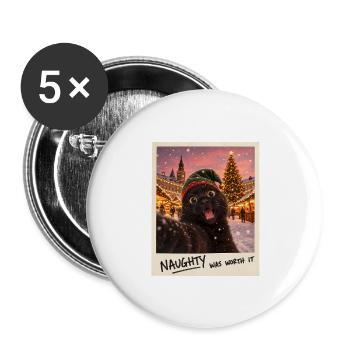 Naughty Was Worth It Schwarze Katze Selfie - Buttons groß 56 mm (5er Pack) - Weiß - Vorne