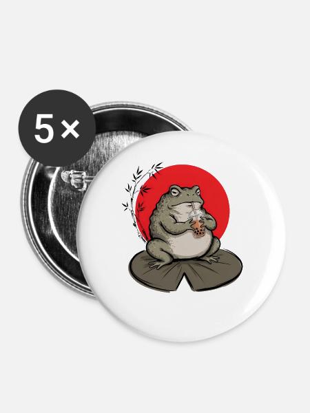 Kröte trinkt Bubble Tea Tuschezeichnung - Buttons groß 56 mm (5er Pack) - Weiß