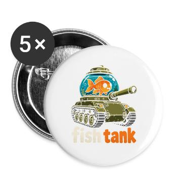 Fisch im Panzer Cartoon - Buttons groß 56 mm (5er Pack) - Weiß - Vorne