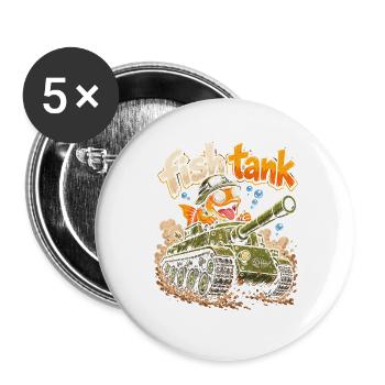 FischTank Heldenpanzer - Buttons groß 56 mm (5er Pack) - Weiß - Vorne