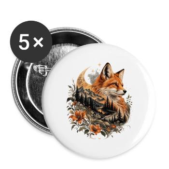 Mystischer Fuchs – Mond Wald Natur Fantasy - Buttons groß 56 mm (5er Pack) - Weiß - Vorne