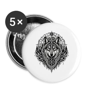 Nordischer Wolf Runen Wikinger Mythologie - Buttons groß 56 mm (5er Pack) - Weiß - Vorne