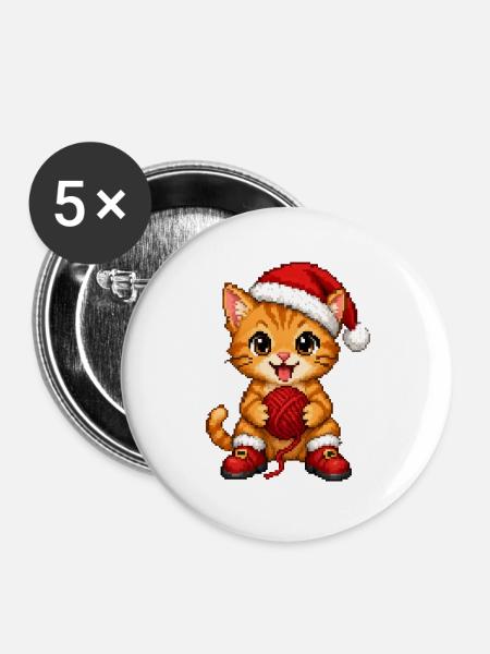 Orange Tabby-Katzengarn Weihnachten - Buttons groß 56 mm (5er Pack) - Weiß