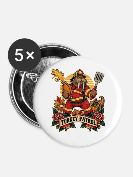 Thanksgiving Truthahn Walross Feuerwehrtrupp - Buttons groß 56 mm (5er Pack) - Weiß