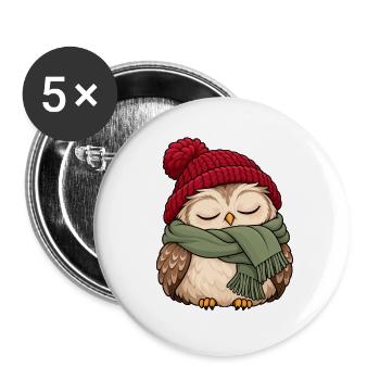 Wintereule im Schal - Buttons groß 56 mm (5er Pack) - Weiß - Vorne