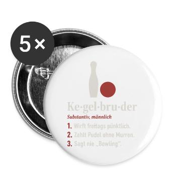Kegelbruder Definition – lustiges Kegeln Shirt - Buttons groß 56 mm (5er Pack) - Weiß - Vorne