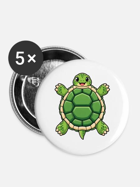 Kuschelige Grünschildkröte - Buttons groß 56 mm (5er Pack) - Weiß
