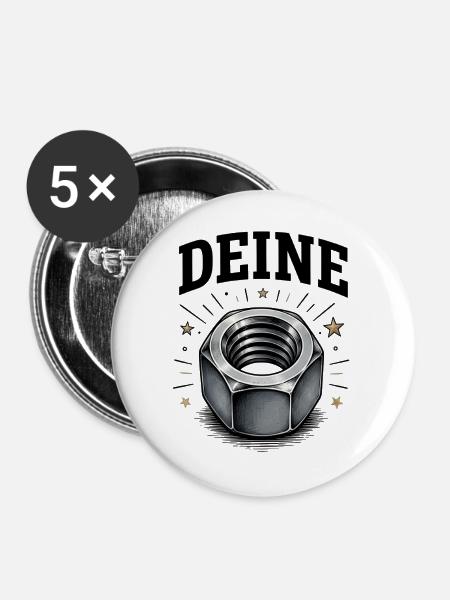 Industrieller Sechskantnut mit Sternen - Buttons groß 56 mm (5er Pack) - Weiß