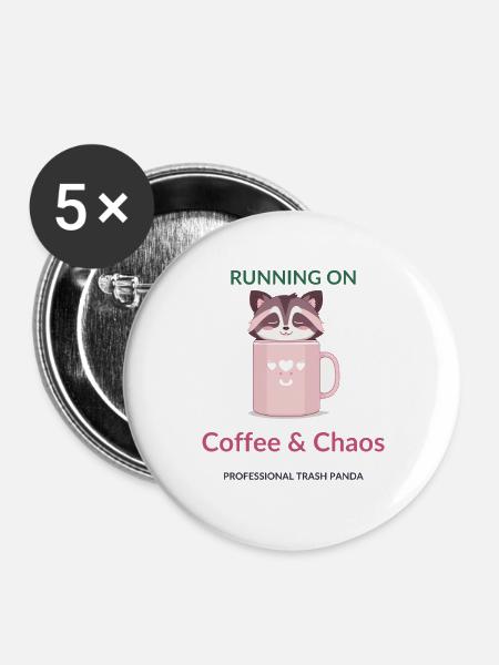 Kaffee-Chaos-Panda-Tasse - Buttons groß 56 mm (5er Pack) - Weiß