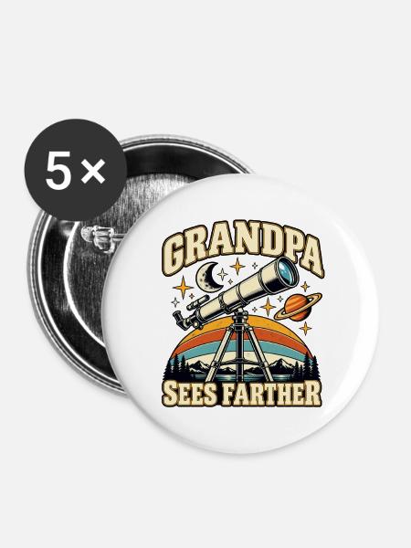 Opa sieht weiter: Retro-Astronomie - Buttons groß 56 mm (5er Pack) - Weiß
