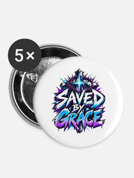Saved by Grace Neon-Graffiti - Buttons groß 56 mm (5er Pack) - Weiß