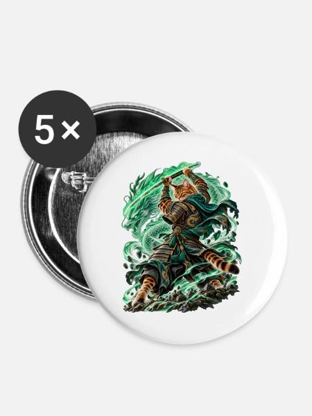 Samurai Cat Dragonheart - Buttons groß 56 mm (5er Pack) - Weiß