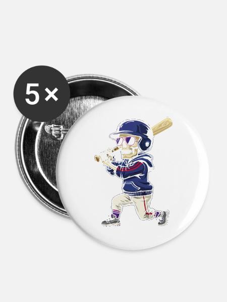 Skelett-Baseballspieler-Cartoon-Stil - Buttons groß 56 mm (5er Pack) - Weiß