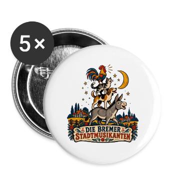 Bremer Stadtmusikanten Stack - Buttons groß 56 mm (5er Pack) - Weiß - Vorne