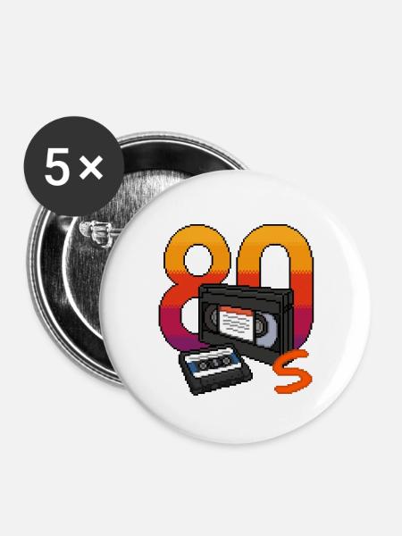 80er Retro - Buttons groß 56 mm (5er Pack) - Weiß