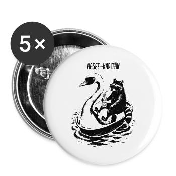 Aasee Kapitän Waschbär Schwan-tretboot - Buttons groß 56 mm (5er Pack) - Weiß - Vorne
