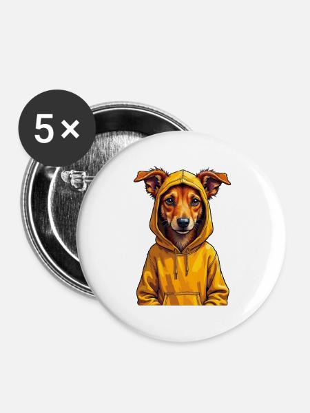 Hund im Gelben Hoodie - Buttons groß 56 mm (5er Pack) - Weiß